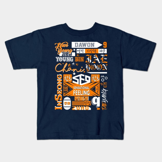 SF9 Font Collage Kids T-Shirt by hallyupunch